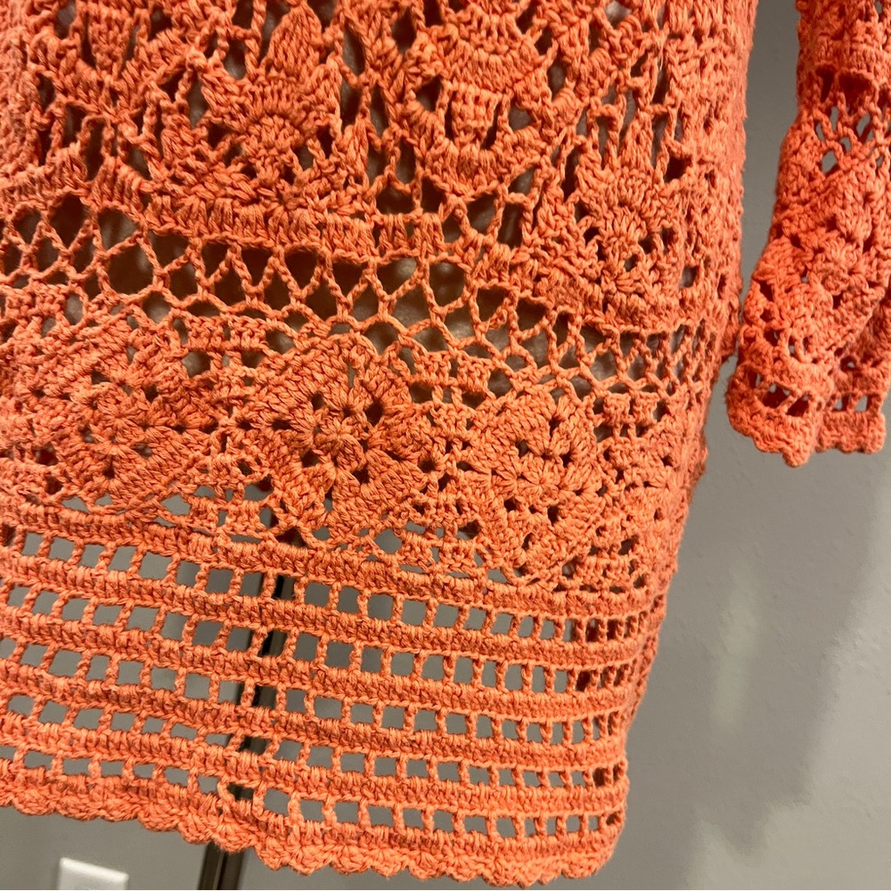 DressBarn Orange Crochet floral Sweater bohemian cottagecore style - Picture 5 of 13